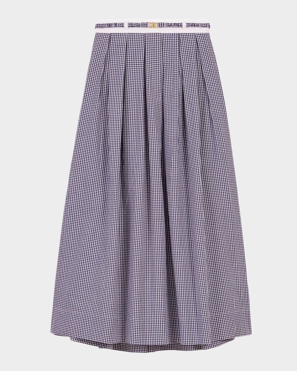 Jichy Belted Gingham Midi Skirt